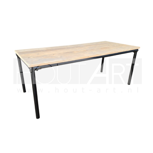 Tafel zwarte steigerbuis hoekpoten steigerhout