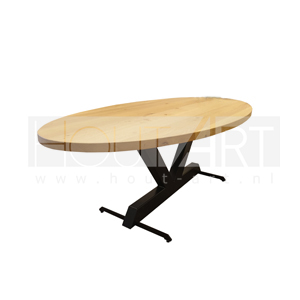 Tafel ovaal V-poot staal met massief eiken