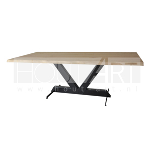 Tafel V-poot staal met massief eiken
