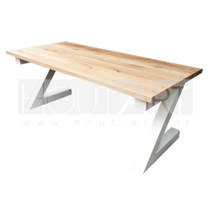 Tafel Z-poot staal met massief eiken