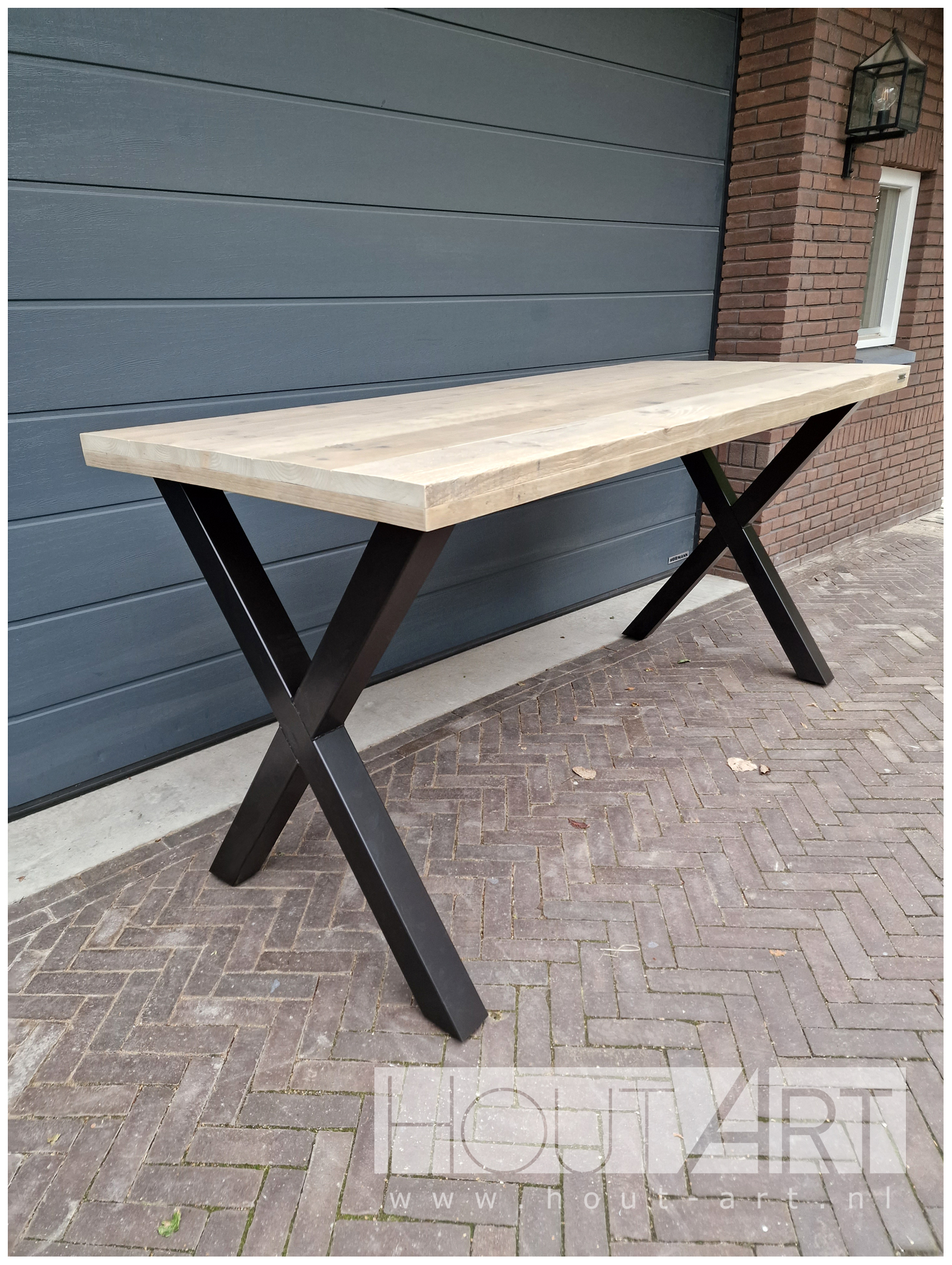 Bartafel x-poot kruispoot staal met steigerhout van Hout-Art.
