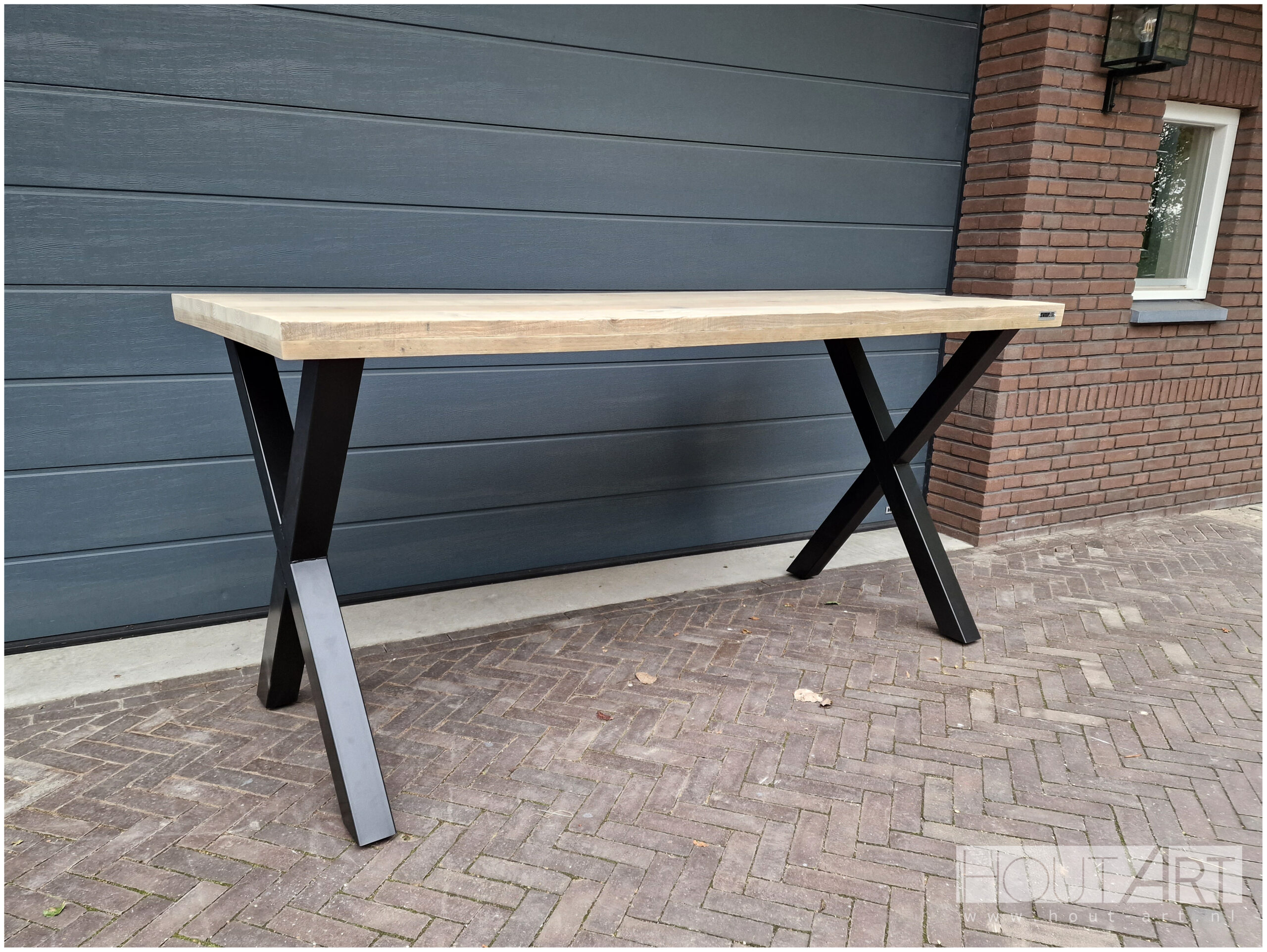 Bartafel x-poot kruispoot staal met steigerhout van Hout-Art.