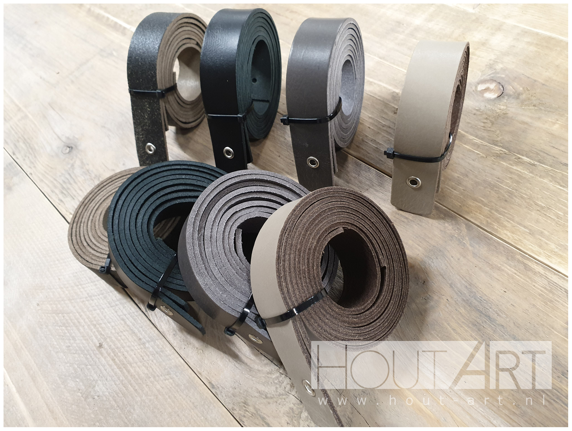 Leren wandplankhouder set antraciet voor wandplank van Hout-Art.