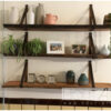 Leren wandplankhouder set bruin gevlamd voor wandplank van Hout-Art.