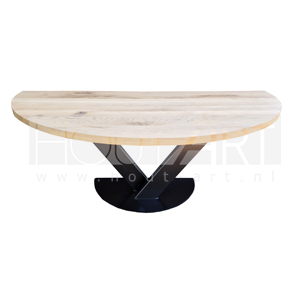 Tafel V-poot staal met massief eiken half rond