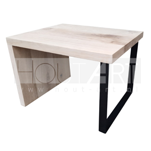 Bijzettafel houten L met stalen strippoot eiken