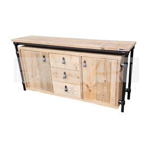 Dressoir Revento zwarte steigerbuis deuren en lades steigerhout