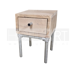 Nachtkastje steigerbuis frame met ladeblok steigerhout