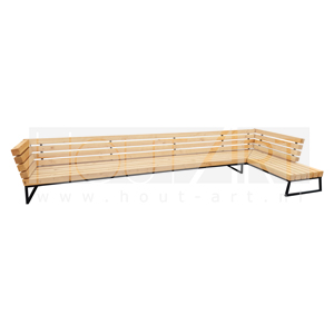 Hoek loungebank Massive doorlopende rugleuning/chaise lounge staal met douglas balken
