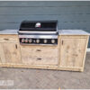 Buitenkeuken luxe dubbel voor de Grandhall premium G4 en G5 Maxim en Elite. Met deuren en lades van gebruikt steigerhout, verzonken wielen, keramische bladen. buitenkeukens, BBQ, barbecue.