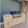 Buitenkeuken luxe dubbel voor de Grandhall premium G4 en G5 Maxim en Elite. Met deuren en lades van gebruikt steigerhout, verzonken wielen, keramische bladen. buitenkeukens, BBQ, barbecue.