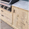 Buitenkeuken luxe dubbel voor de Grandhall premium G4 en G5 Maxim en Elite. Met deuren en lades van gebruikt steigerhout, verzonken wielen, keramische bladen. buitenkeukens, BBQ, barbecue.