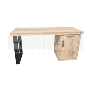 Bureau U-poot staal met kast deur/lade steigerhout