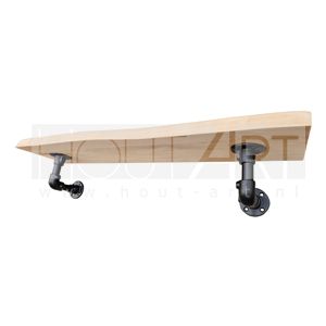 Wandplank zwarte steigerbuis dubbel met eiken