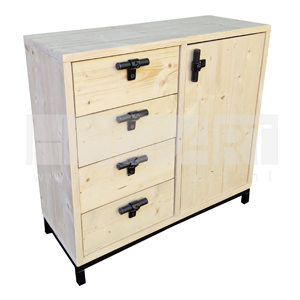 Dressoir steigerhout lades en deur stalen onderframe