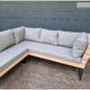 Loungebank l-vorm hoekbank douglas balken doorlopende rugleuning met stalen frame van hout-art.