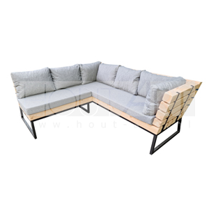 Hoek loungebank Massive met doorlopende rug enkel staal met douglas balken