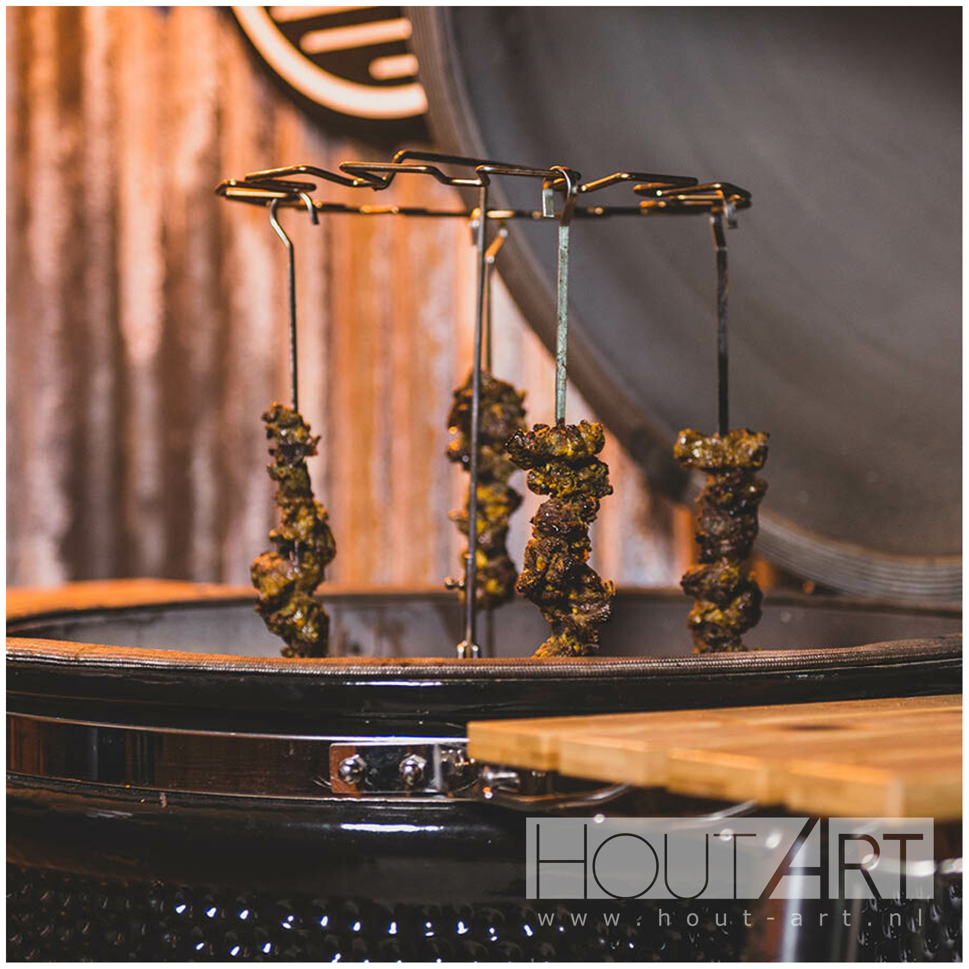 Yakiniku Tandoori BBQ set van Hout-Art. RVS, metaal, haken, spiesen voor barbecue.