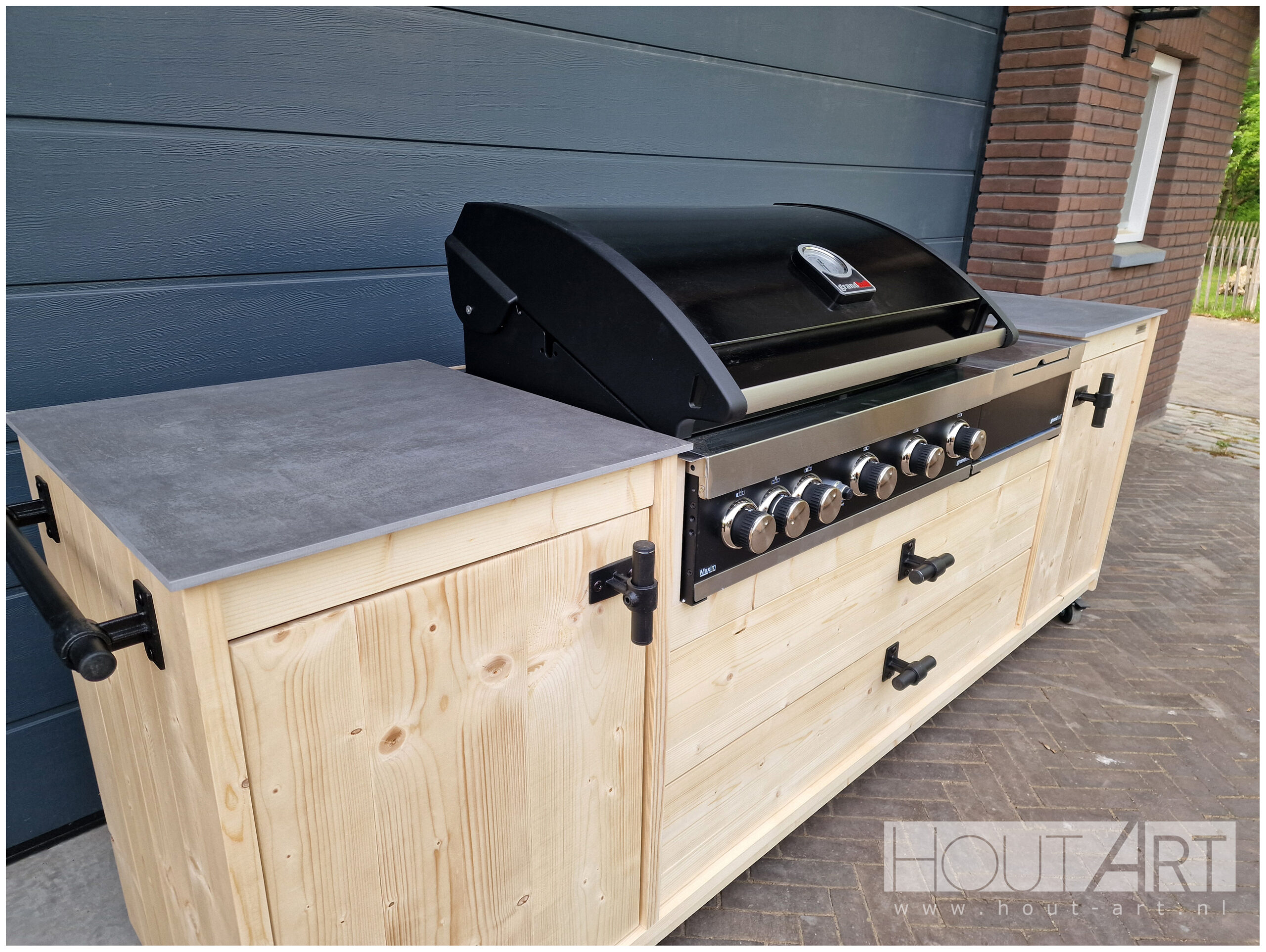 Buitenkeuken grandhall g4 of g5 zijbrander dubbel met steigerhout van Hout-Art.