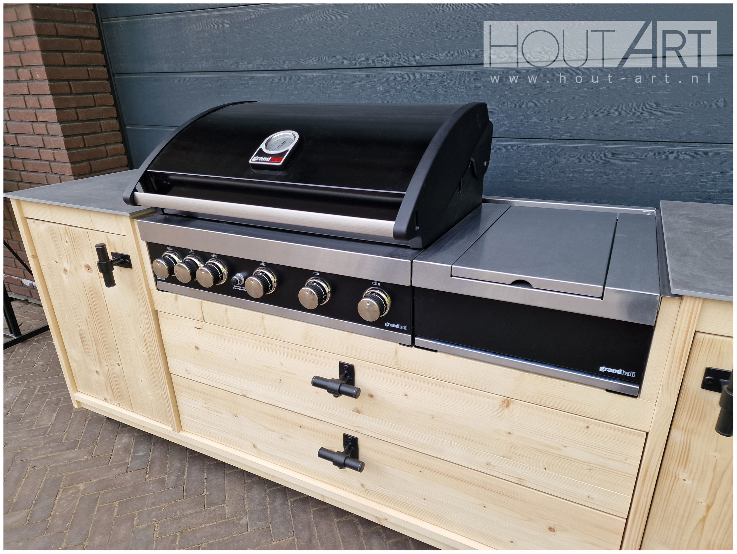 Buitenkeuken grandhall g4 of g5 zijbrander dubbel met steigerhout van Hout-Art.