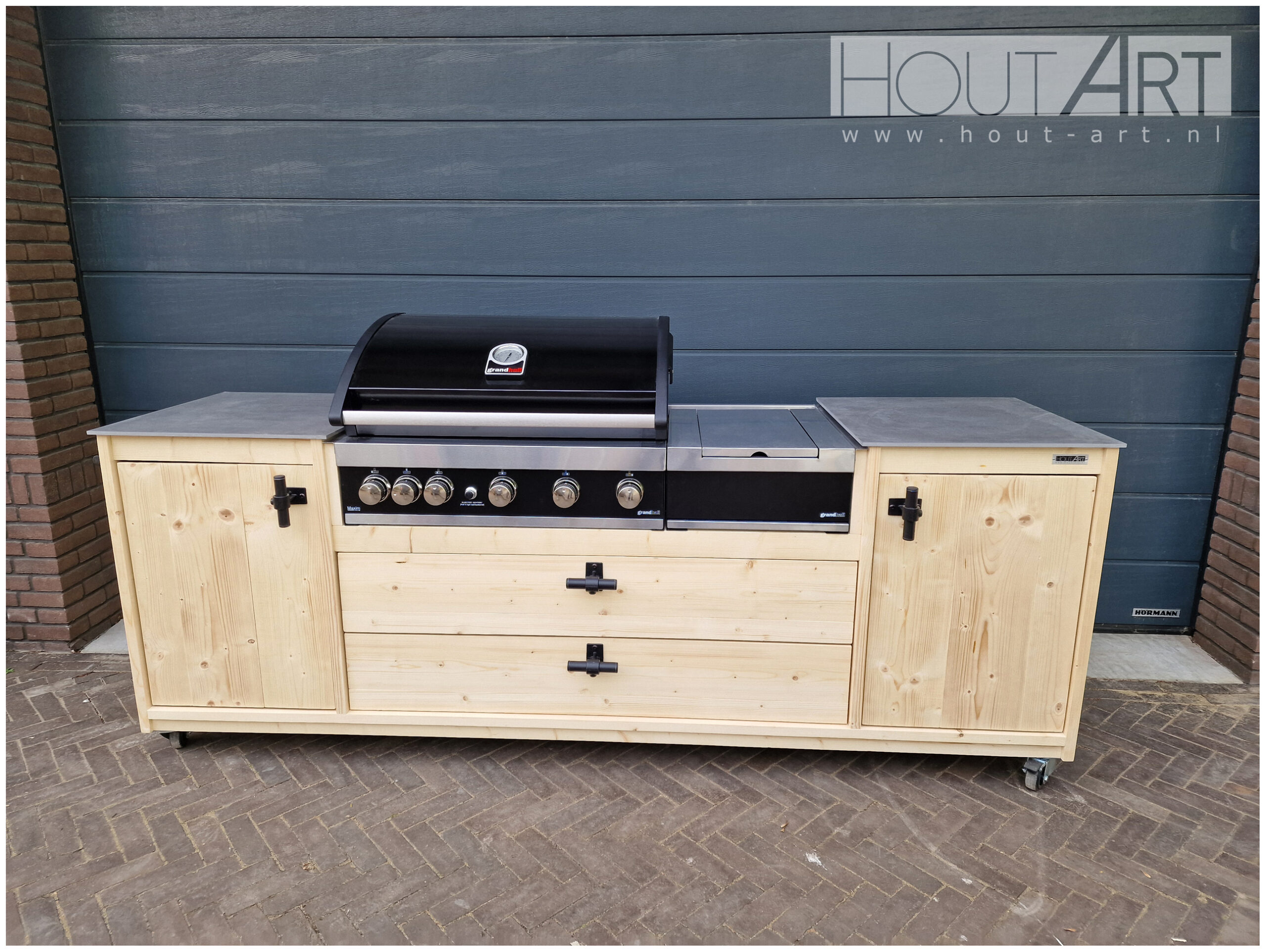 Buitenkeuken grandhall g4 of g5 zijbrander dubbel met steigerhout van Hout-Art.