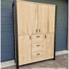 Kast hoog stalen zijframe deuren en lades eiken van Hout-Art, zwarte poedercoating, industrieel, opbergkast.