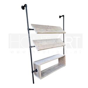 Tijdschriftenrek zwarte steigerbuis xl met steigerhout