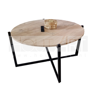 Salontafel Dubbele u staal inliggend eiken rond