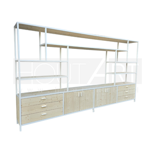 Vakkenkast XXL stalen frame met lades en deuren steigerhout