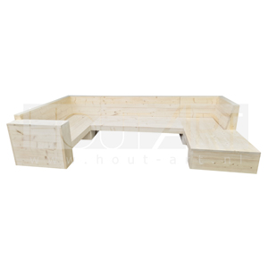 U-vorm loungebank open voorkant 1 arm en chaise lounge steigerhout