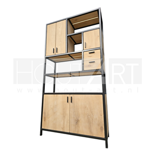 Vakkenkast PLUS stalen frame met deuren eiken incl. LED vaste voeding