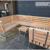 Hocker Massive verzinkt staal met douglas balken van Hout-Art. Loungebank, douglasbalken, industrieel, tuinmeubel, houtart.