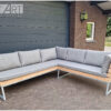 Loungebank hoekbank l-vorm doorlopende rug douglas balken verzinkt stalen frame van Hout-Art.