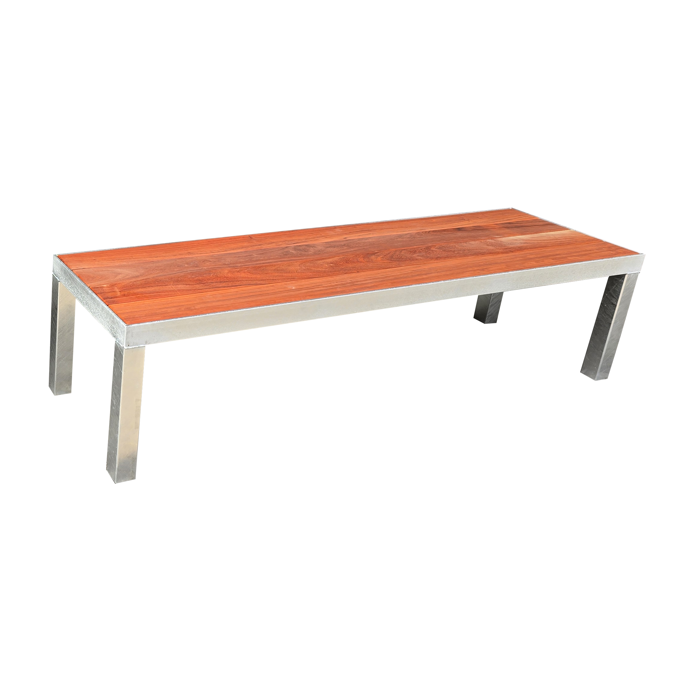 Bank padoek verzinkt stalen frame eettafel tuintafel inliggend van Hout-Art.