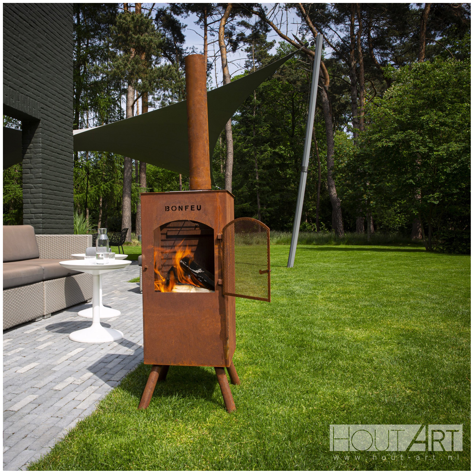 Bonfeu sfeerhaard vuurhaard BonCarré cortenstaal van Hout-Art.