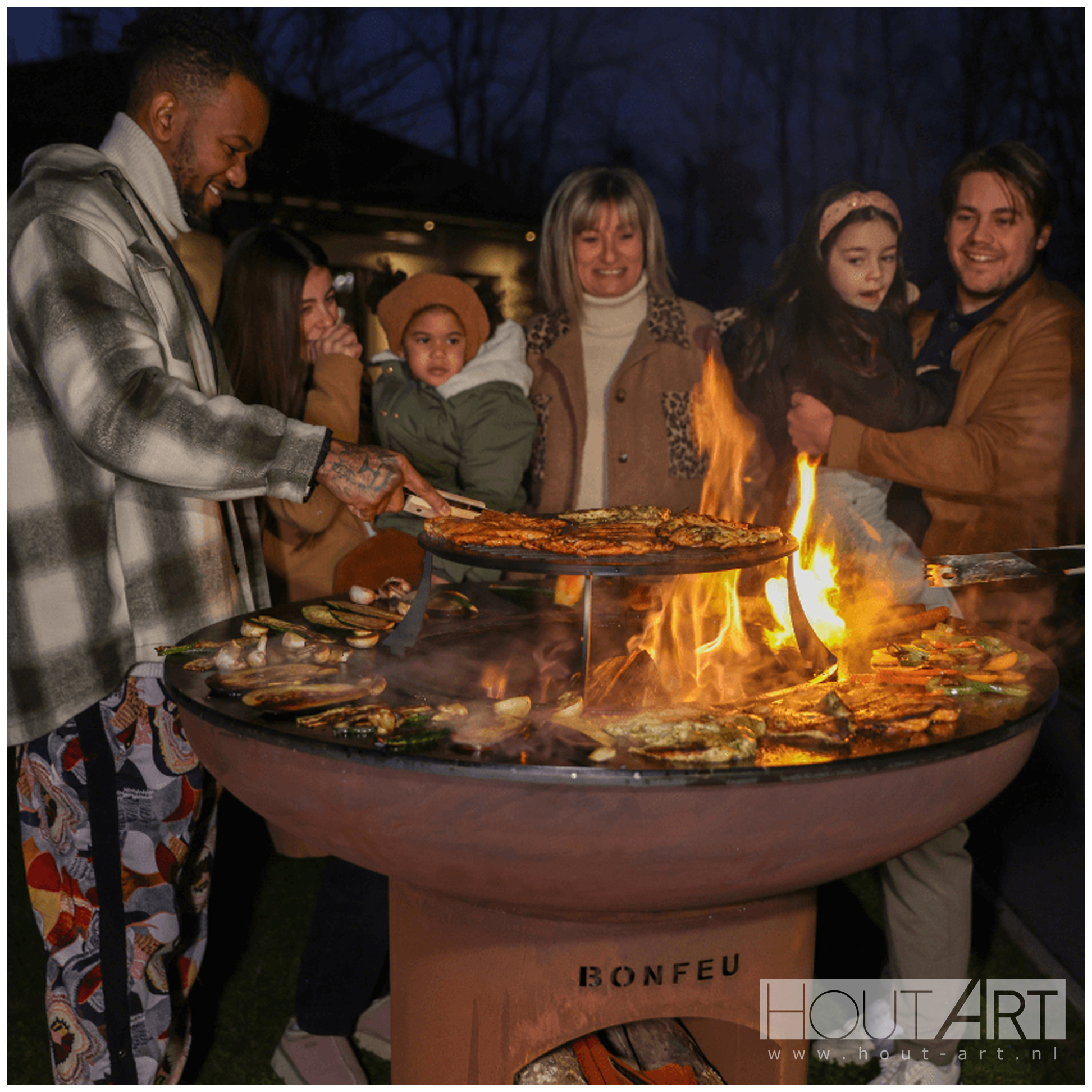 Bonfeu BBQ XL Corten cortenstaal plancha bakken van Hout-Art.