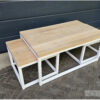 Salontafel set triple eiken stalen frame kubus rechthoek poedercoating van Hout-Art.