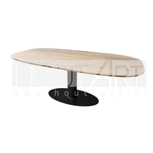 Tafel Deens ovaal kolompoot rond staal met massief eiken