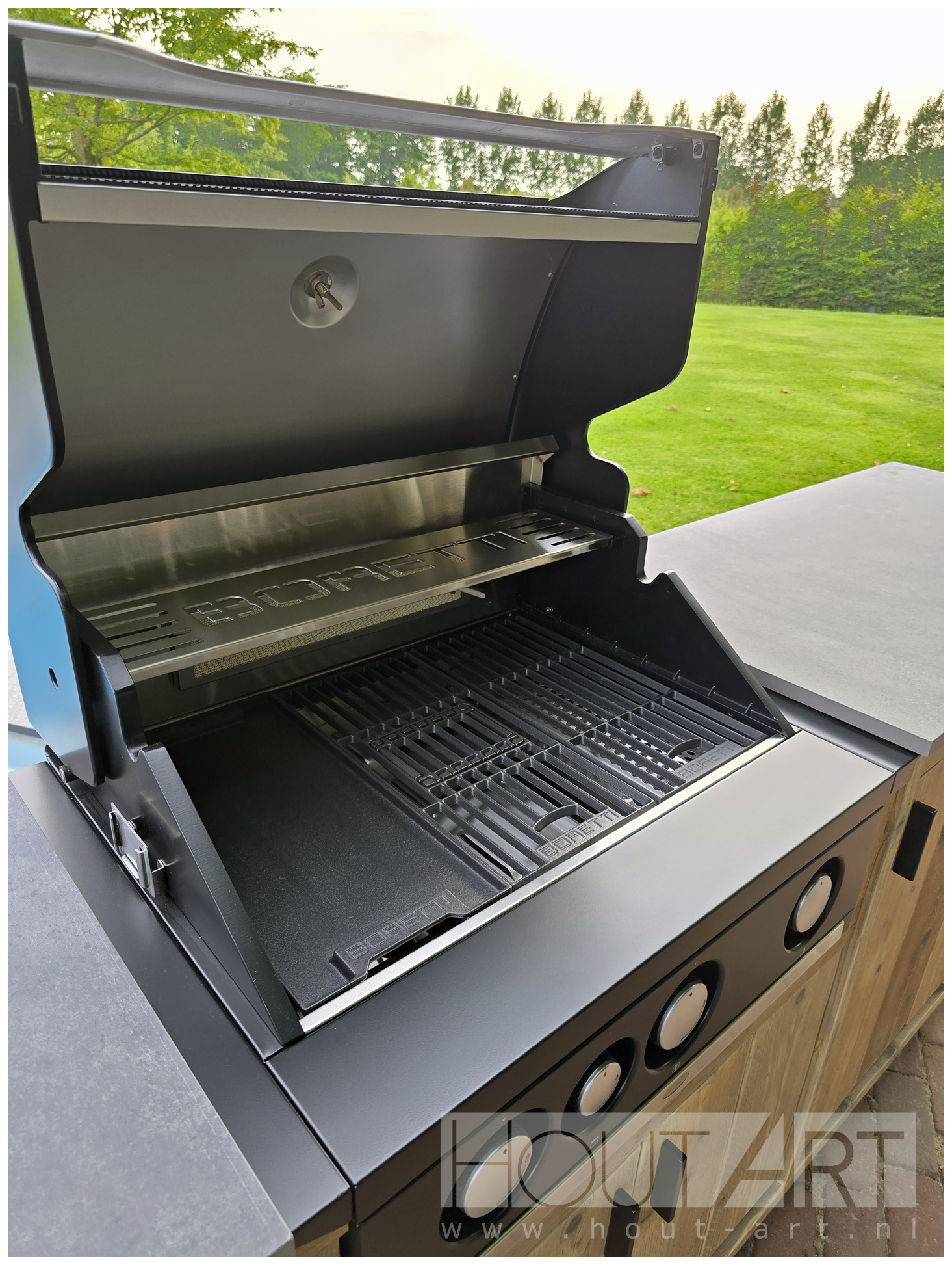 Buitenkeuken Boretti Leonardo Top BBQ steigerhout koelkast fride met deuren van Hout-Art.
