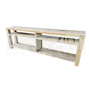 Sidetable blokpoten met legplank en open vakken steigerhout