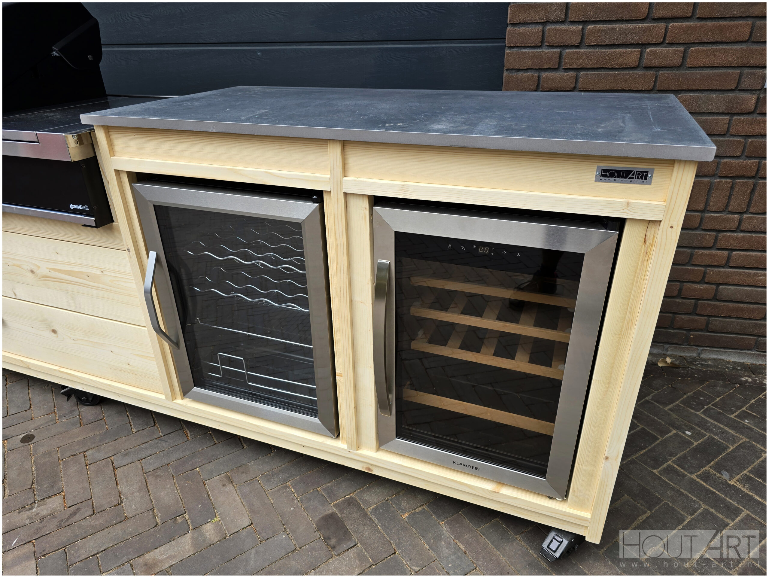 Buitenkeuken XL Fridge climate voor grandhall Grandpro g5 maxim elite en zijbrander steigerhout met deuren en lades van Hout-Art.